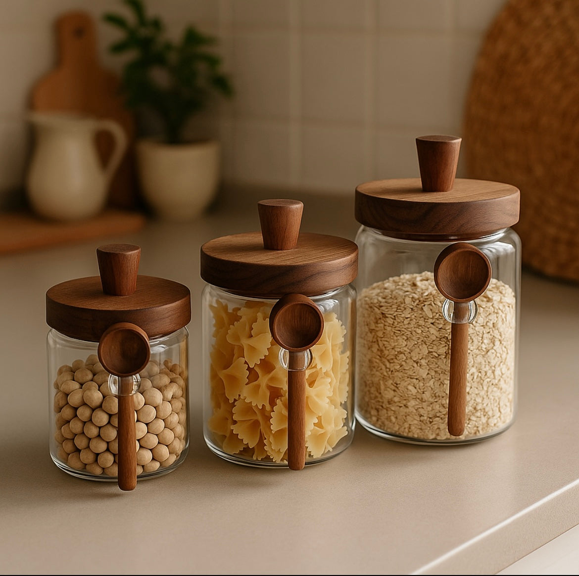 Glass jar with bamboo lid