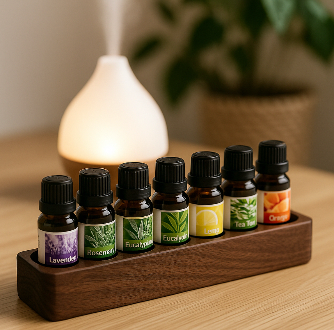 Oppbevaring for eteriske oljer i tre - 7 hull